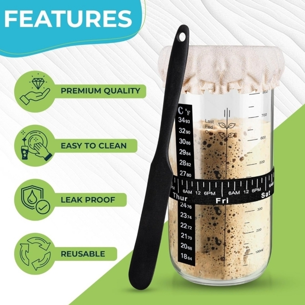 Celestique 34oz/ 1000ml Sourdough Starter Jar Kit for Bread Baking - Picture 6 of 7